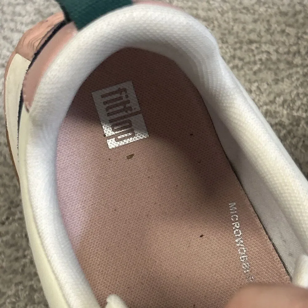 FitFlop F-Mode Shoes Womens 11 White Navy Green Leather Suede Sneakers